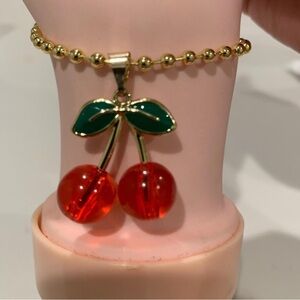 Cherry Charm Gold Bracelet. Gold Plated.